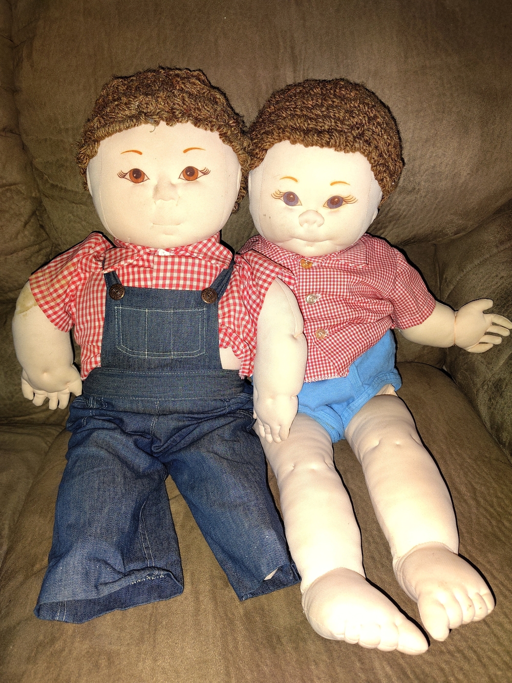 Vtg 1970s Handmade Soft Sculpture Dolls Pair Anatomically Correct